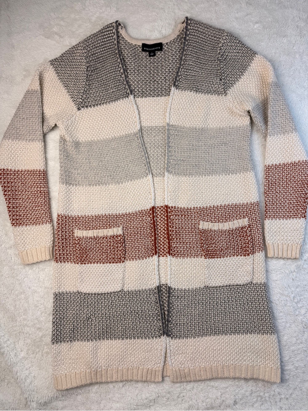 Fortune + Ivy Colorblock Striped Open Front Cardigan Sweater Size S fall winter